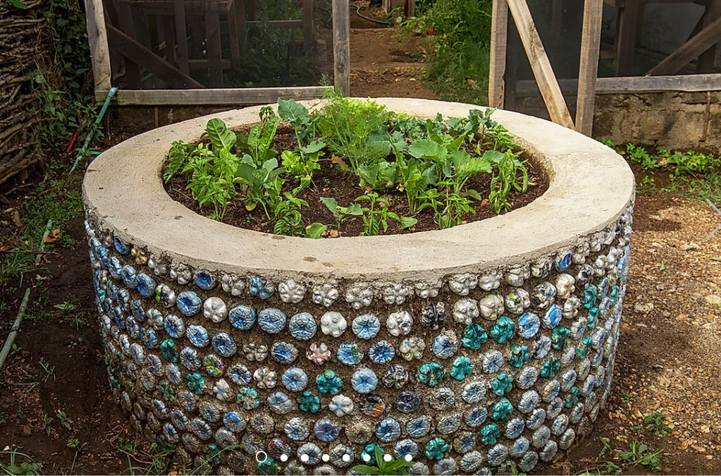 Ecobrick garden bed, circular planter